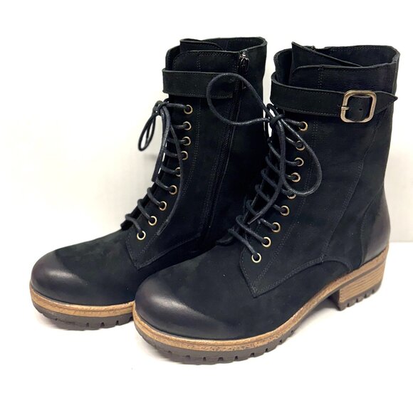 MIZ MOOZ NUBUCK LEATHER BOOTS LACE UP SIDE ZIP BLACK 37EU / 7US NEW # Z-131 - Picture 4 of 5